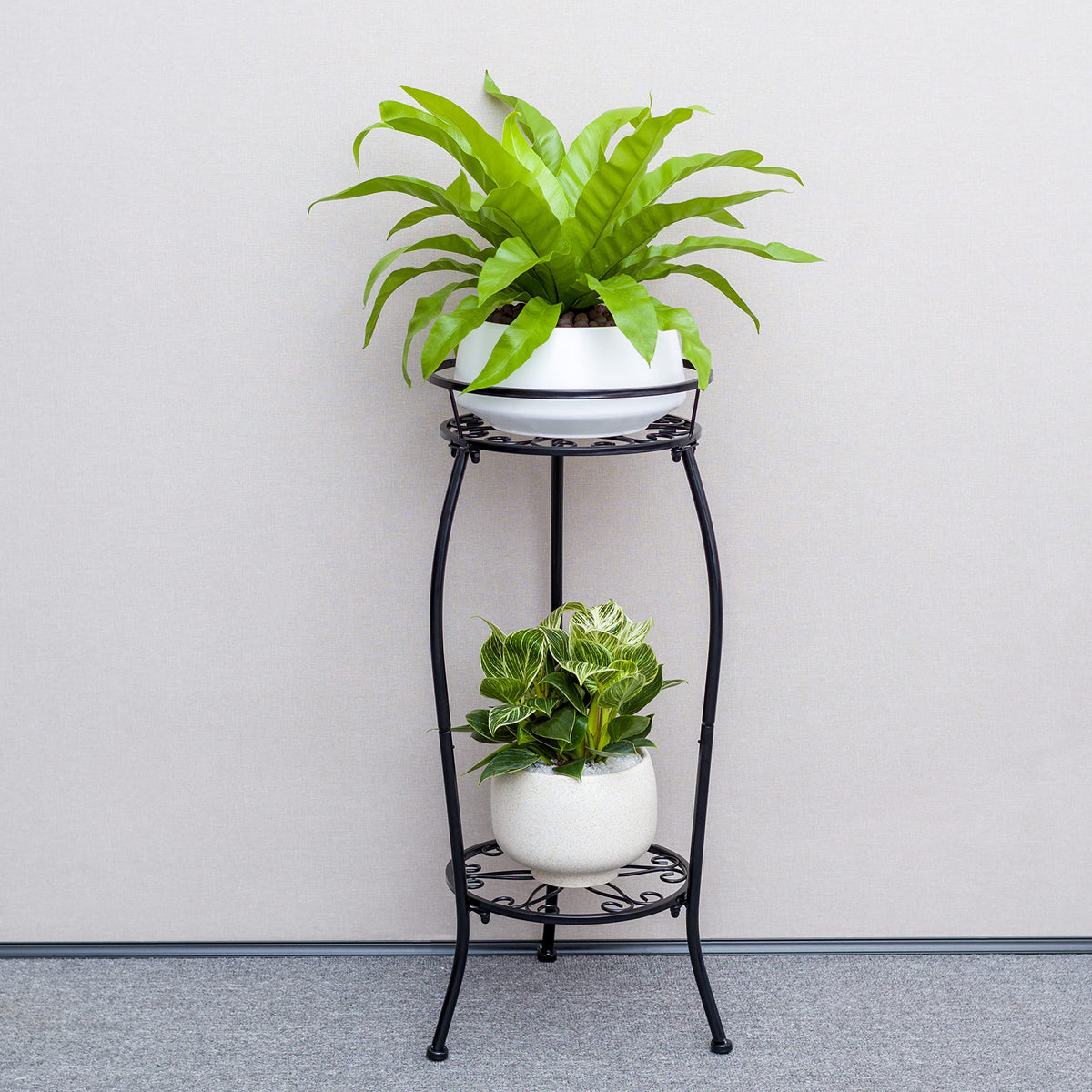 FaithLand 2 Tier Tall Black Metal Plant Stand Indoor Outdoor, 26.5"