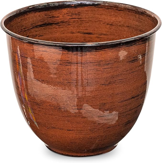 Headwind Glazed Ironstone Hamilton Collection Decorative Plant Pot – 14" Chestnut Brown Pot – Lightweight & Durable with Drainage Flower Pots for Indoor Plants & Outdoor Planter Use by Robert Allen