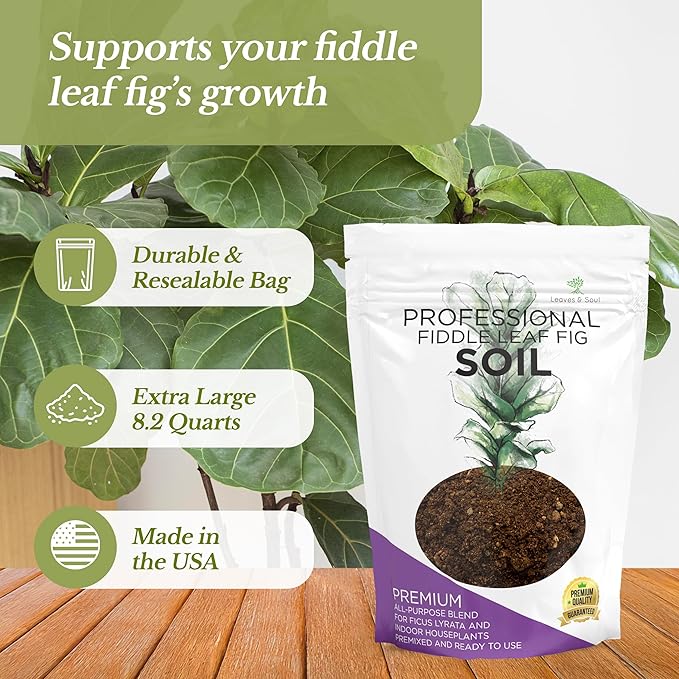 Large Bag Houseplant Fiddle Leaf Fig Soil Premium All Purpose Blend | Ready to Use for Indoor Houseplants | Peat, Sawdust, Course Sand and Pinebark | Extra Large 8.2 Quarts | Made in USA