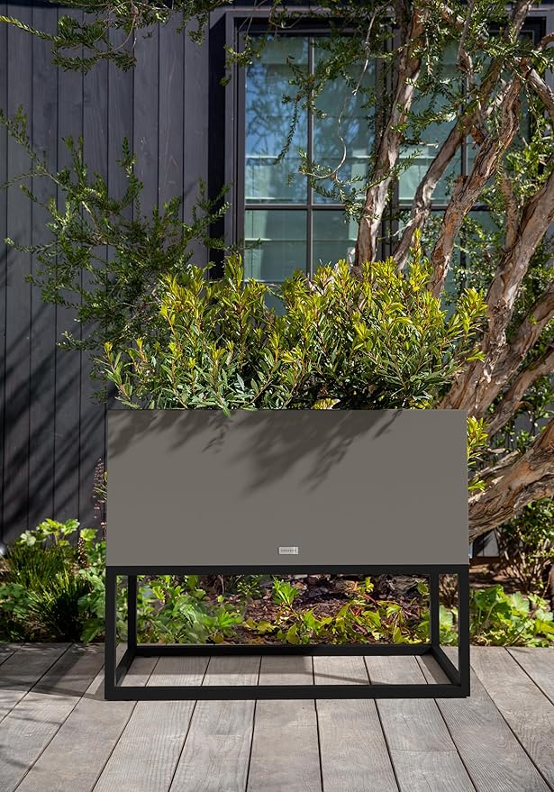 Veradek Block Series Raised Long Box Planter for Patio & Garden | Durable All-Weather Use with Aluminum Stand | Modern Décor for Herbs, Flowers