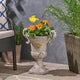 Merax 19.25'' Tall Elegant Roman Style Lightweight Concrete Planter with Botanical Accents, Square Indoor Outdoor Flower Pot with Drainage Hole & Stopper, Grey