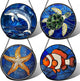 Stained Glass Window Hanging 4 Pcs Set Blue Ocean Turtle Dolphin 6.3" - Marine Life Suncatcher Garden Sun Catcher Decor Birthday Mother's Day for Mom Woman Nana Men
