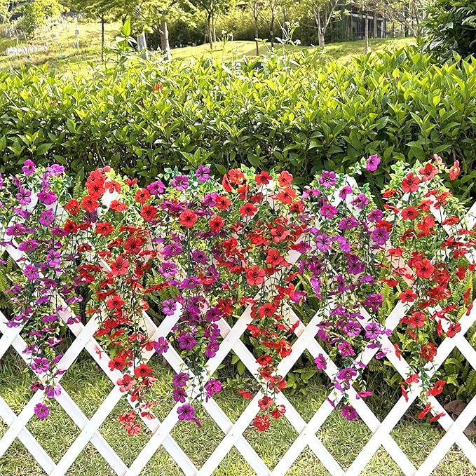 Playieer Artificial Hanging Flowers for Outdoors Faux Plants for Spring Summer Decoration,6 Bundles UV Resistant Realistic Silk Flowers Indoor Outside Garden Porch Patio Balcony Yard Farmhouse