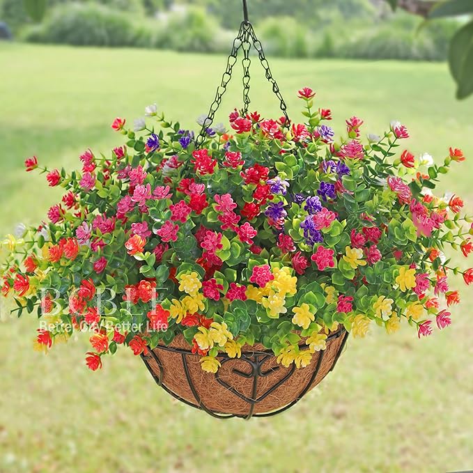 BCBLF Artificial Flowers for Outdoors, 12 Bundles UV Resistant Realistic Faux Plants for Outside Porch Planter, Spring Summer Home Garden Decoration, Red