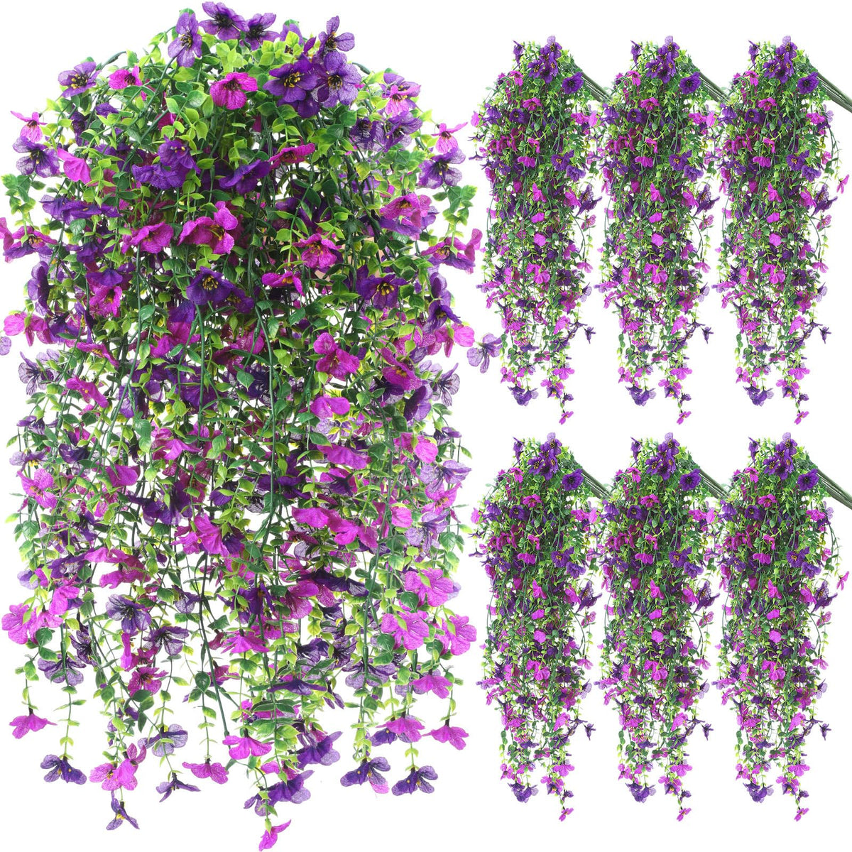 FineCheer 6 Pcs Fall Artificial Hanging Flowers Outdoor, Purple
