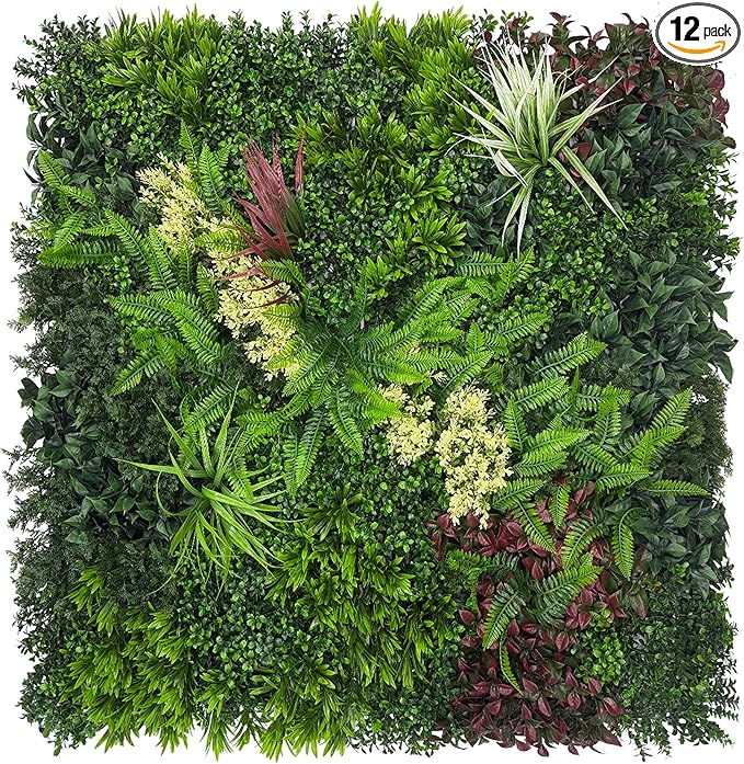 DOPGIB Artificial Grass Wall Boxwood Plant Panel: 20"x20"(12P) UV Resistant Green Leaves Faux for Interior Wall Backdrop,Garden and Indoor Outdoor Wall&Fence Covering Privacy，Party Wall Fence Decor
