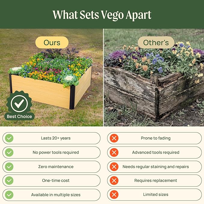 Vego garden Woodgrain Series Raised Garden Bed, 26'' Tall 2' x 8' Wooden-Look Metal Planter Box Outdoor for Gardening Vegetables, Flowers, Herbs