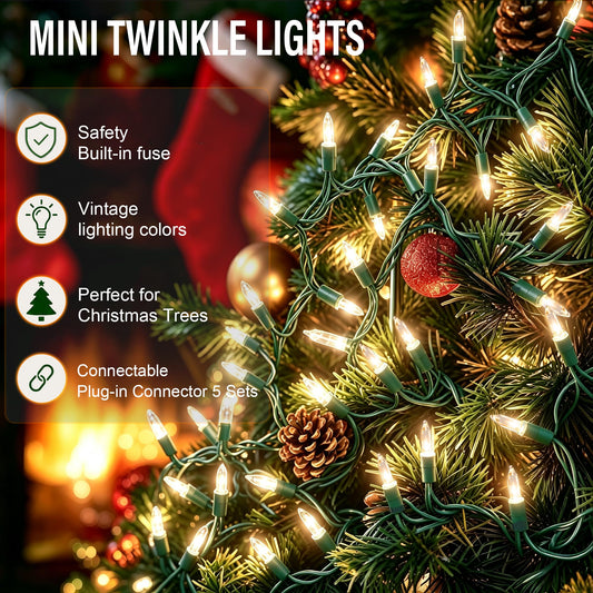 Dazzle Bright Christmas Mini String Lights, 60FT 300 Count Incandescent Waterproof Fairy Lights Plug in, Connectable Christmas Decorations for Indoor Outdoor Home Party Garden Yard, Warm White