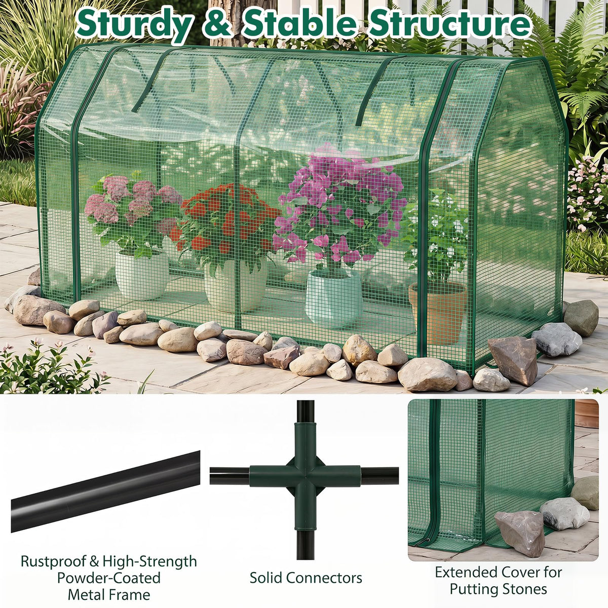 Happygrill Portable Mini Greenhouse with Roll-up Zipper Door & PE Cover