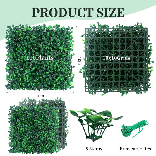 Artificial Grass Wall Panel 24Pcs 10x10in Boxwood Foliage Hedge Panels