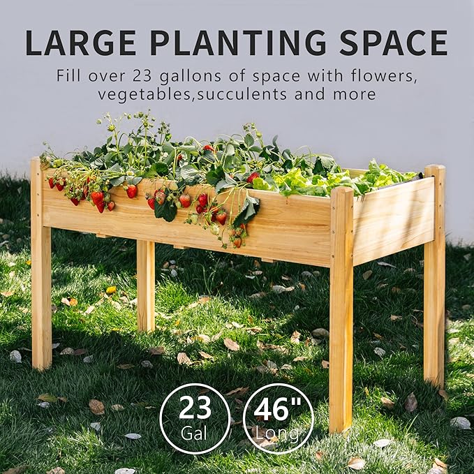Premium Fir Wooden Raised Garden Bed with Four Legs for Backyard and Balcony Gardening,Suitable for Indoor and Outdoor use,49.5''×23.5''×30''