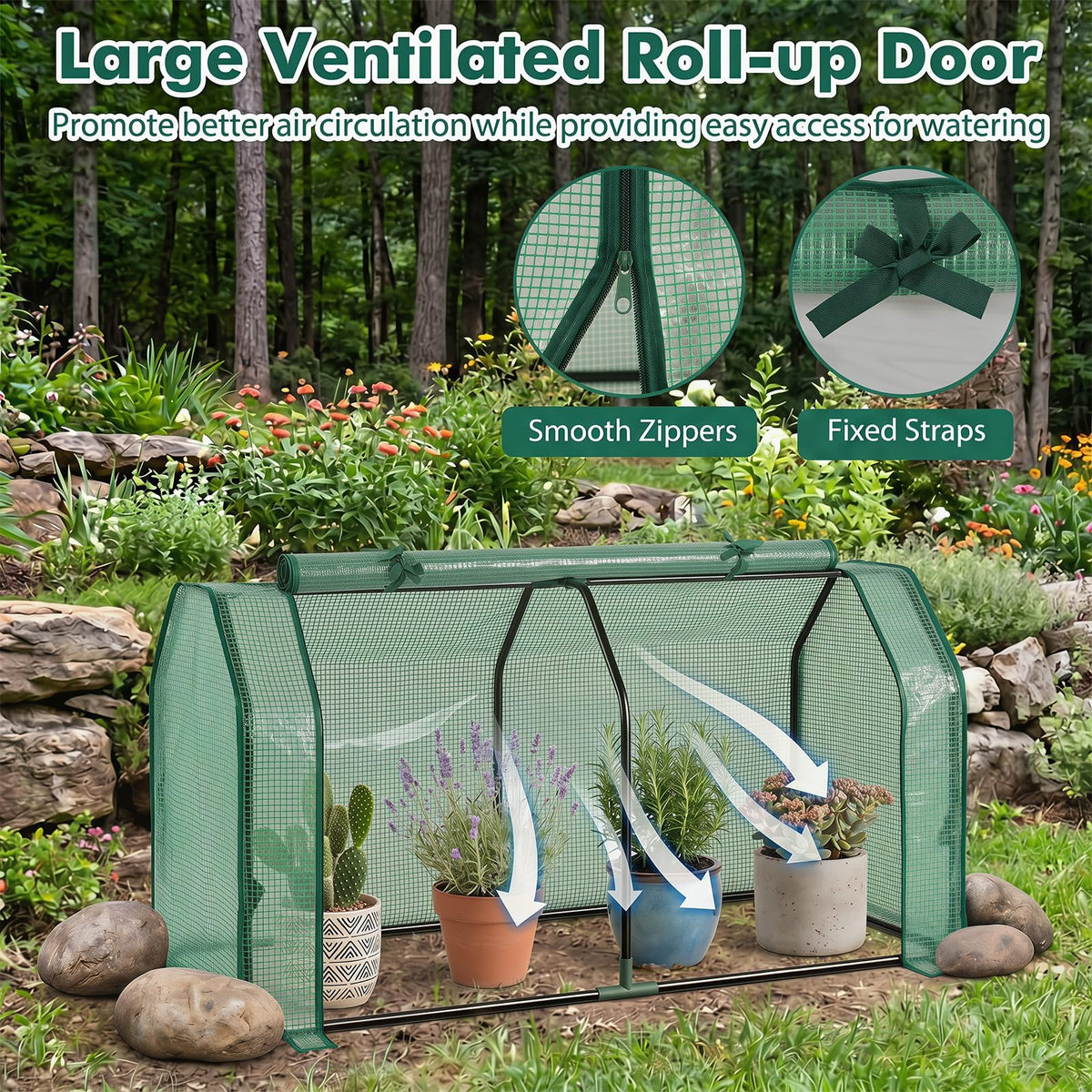 Happygrill Portable Mini Greenhouse with Roll-up Zipper Door & PE Cover