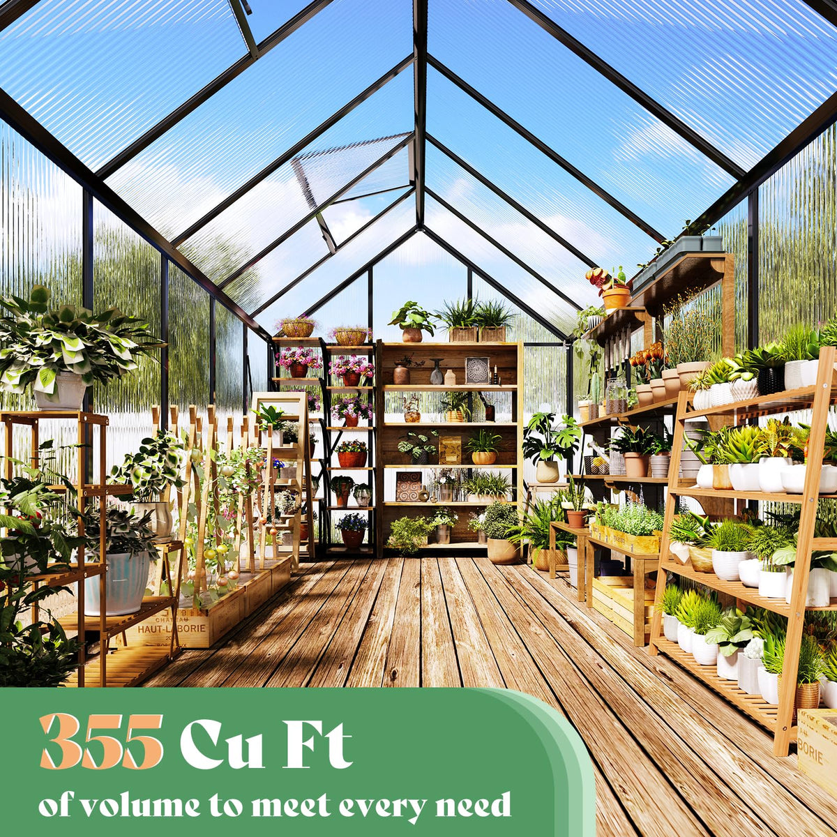 AMERLIFE 6x12 FT Walk-in Polycarbonate Greenhouse with 2 Top Windows