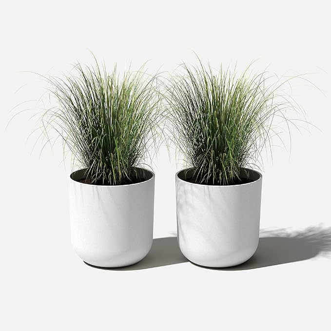 Veradek Mason Series Lima Planter - Round Planter for Indoor or Outdoor Porch/Garden | Made from Plastic-Stone Composite with Drainage Holes | Modern Décor for Succulents, Flowers, Small Plants