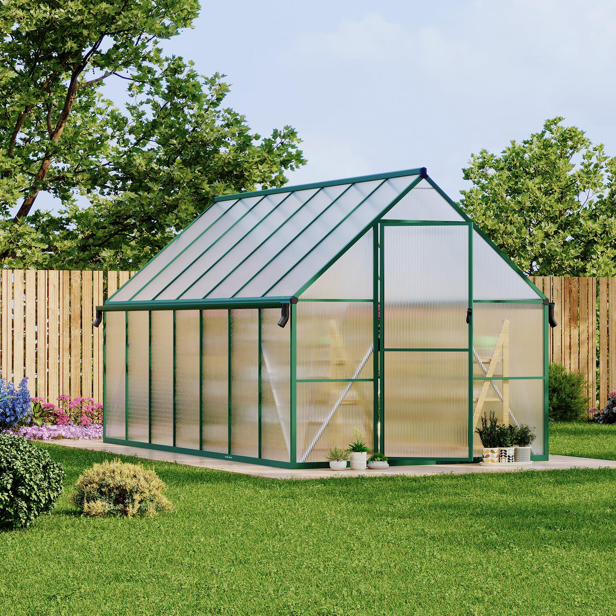 GarveeLife 8X14FT Polycarbonate Greenhouse with Aluminum Frame, Polycarbonate Greenhouse for Outdoors, Greenhouses with Ventilation and Rain Gutter, Aluminum Large Walk-in Greenhouses for Outside