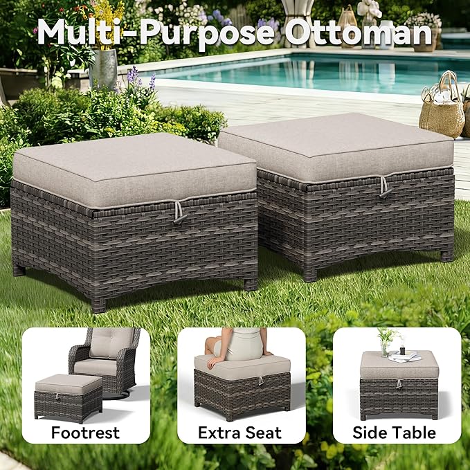 9 Piece Outdoor Wicker Patio Furniture Set, Patio Chairs Set with Thickened Olefin Cushions, High Back and Deep Seating, Hand-Woven PE Rattan, Ottoman for Porch, Deck