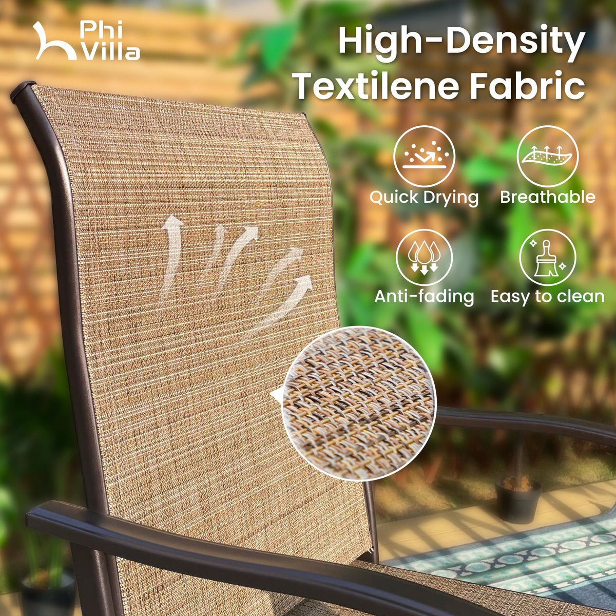 PHI VILLA 3 Piece Outdoor Swivel Bar Stools Set, Bar Height Patio Set