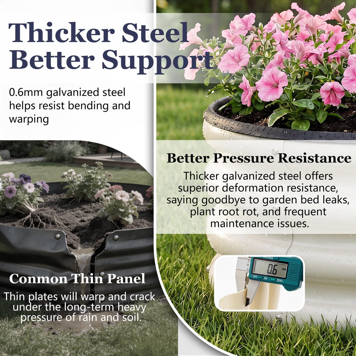 SOCONT Round Galvanized Raised Garden Bed Kit, 3 Pcs 2 x 2 x 1ft Pearl White Galvanized Garden Boxes, Outdoor for Vegetables