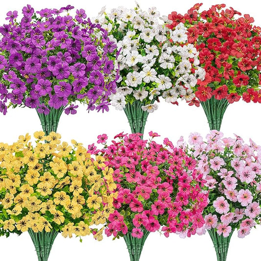 Bassion Artificial Flowers for Outdoors, 24 Bundles UV Resistant Fake Flowers Realistic Silk Faux Plants for Outdoor Planter Window Box Porch Patio Garden Home Outside Decorations