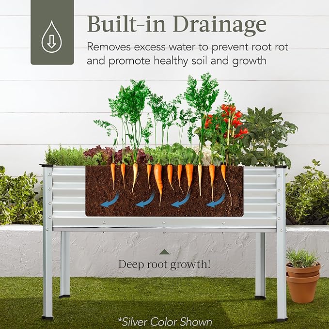 Best Choice Products 48x24x30in Galvanized Raised Garden Bed, Metal Elevated Planter Box, Vegetable Garden for Backyard, Patio, Balcony - Taupe