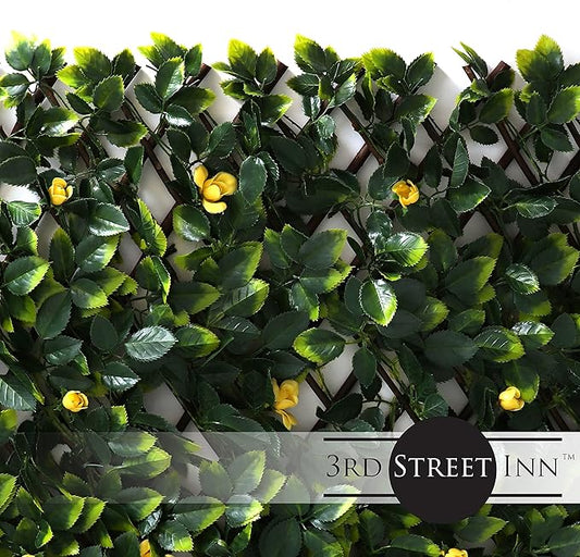 3rd Street Inn™ Leaf Trellis - Bamboo Greenery Panel - Boxwood and Ivy Privacy Fence Substitute - DIY Flexible Fencing (4, Yellow Rose Rattan)