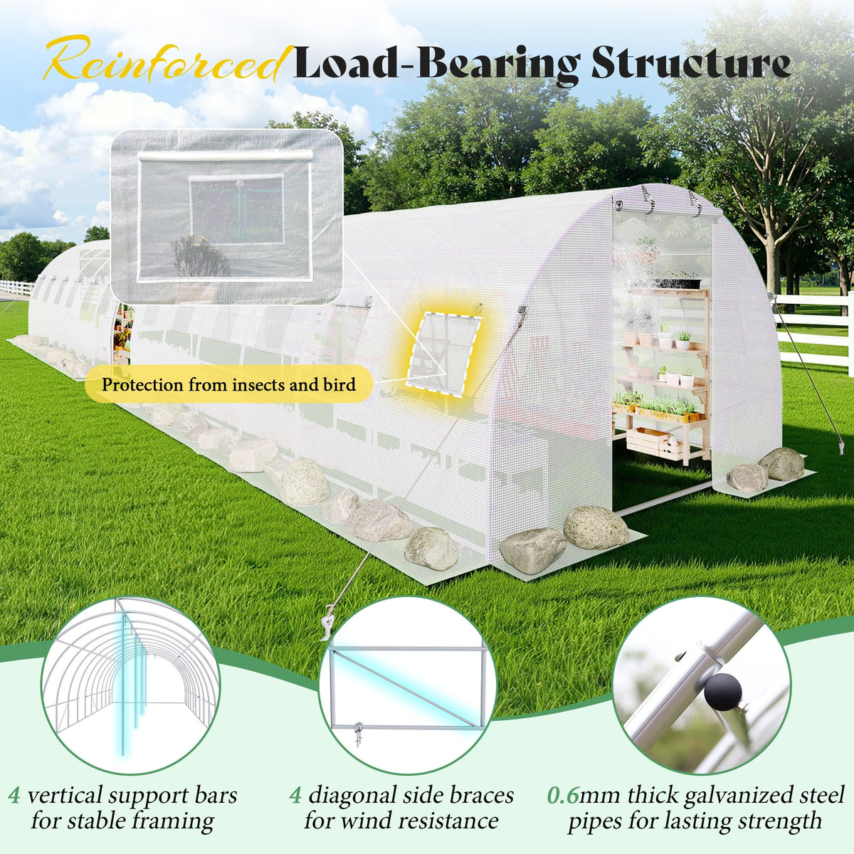AMERLIFE 10x44 FT White Tunnel Greenhouse Cover (Frame NOT Included)