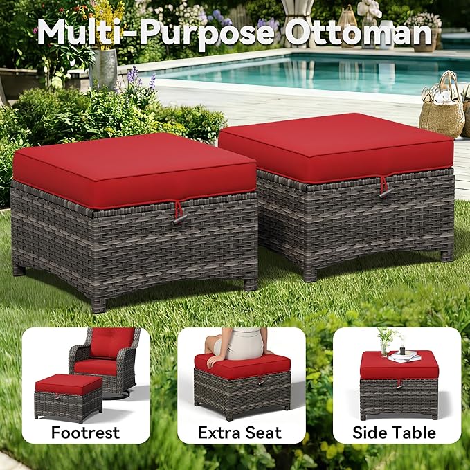 5 Piece Outdoor Wicker Patio Furniture Set, Outdoor Swivel Rocker Patio Chairs Set with Thickened Olefin Cushions, High Back and Deep Seating, Hand-Woven PE Rattan for Porch, Deck