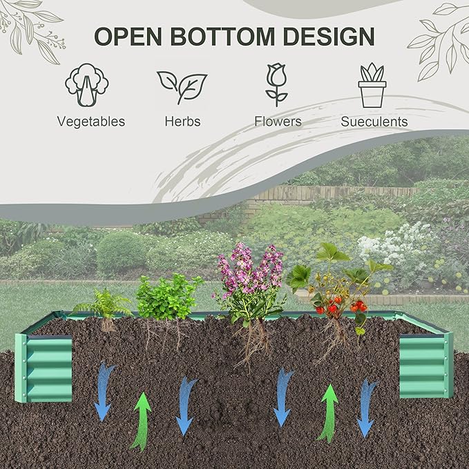 Domi Galvanized Raised Garden Bed, 6x3x1Ft Thickening Metal Planter Box for Vegetables Bottomless for Backyard Outdoor, 1" Deep w/ 128 Gallon Capacity - Green
