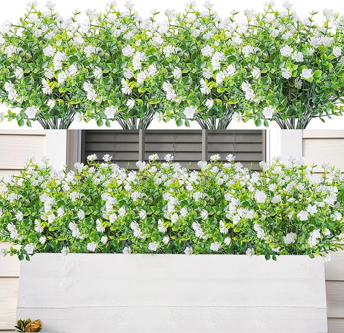 AmyHomie 20 Bundles Artificial Flowers for Outdoor Outside Spring Summer Decoration UV Resistant Faux Flowers No Fade Fake Plastic Plants Garden Porch Window Box Decorating