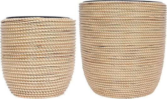 Alpine Corporation Indoor/Outdoor Poly Rattan Planters with Removable Inserts - Set of 2