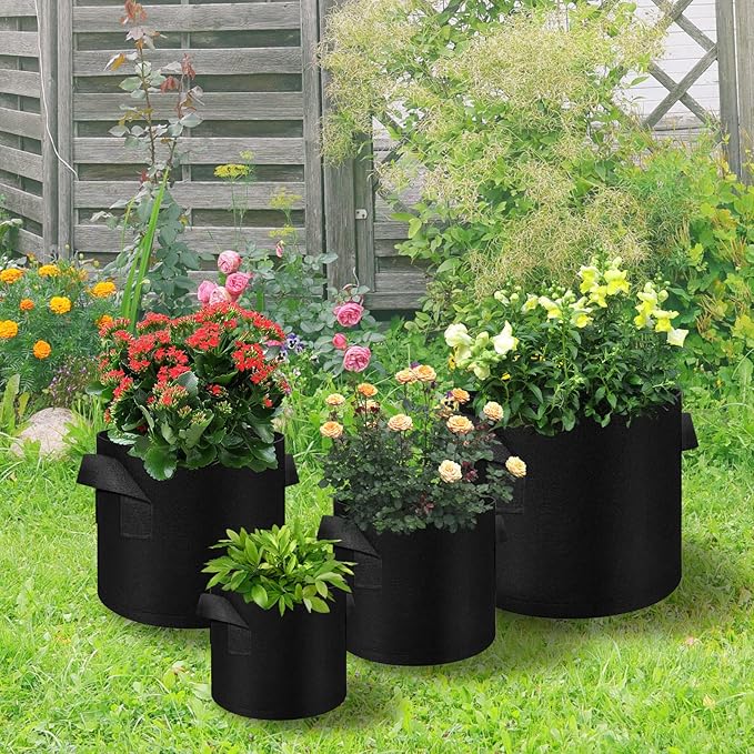LITLANDSTAR 20 Pack 7 Gallon Plant Grow Bags, Breathable Felt Non-Woven Aeration Fabric Plant Grow Pots, Garden Planting Containers for Nursery Vegetable Flower Grow Bags with Handles (13.8x11.8inch)