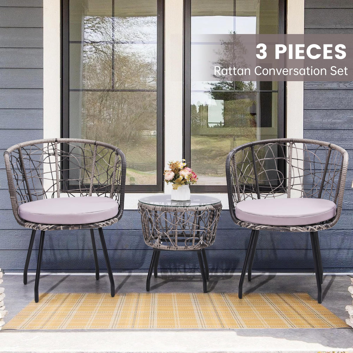 Kromax 3-Piece Patio Modern Bistro Set, Grey/Grey