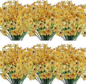 JEMONG 20 Bundles Artificial Flowers Outdoor UV Resistant Fake Flowers No Fade Faux Plastic Plants Garden Porch Window Box Decorating (Yellow)…