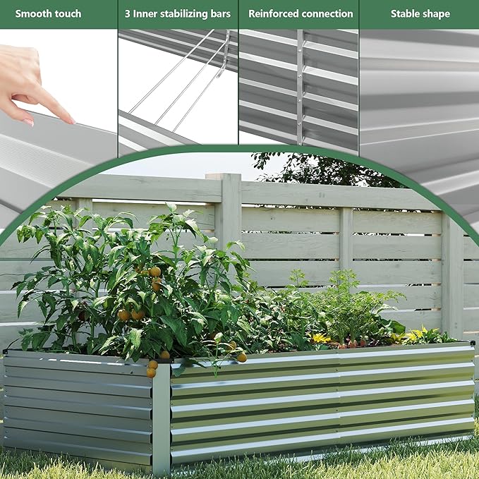 FOOWIN 4pcs 6x3x2ft Galvanized Raised Garden Bed, Planter Raised Garden Boxes Outdoor, Large Metal Raised Beds for Gardening, Garden Bed for Vegetables, Flowers, Herb,269 Gallon Capacity, Silver