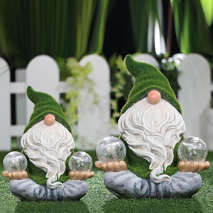TERESA'S COLLECTIONS Garden Gnomes Decorations for Yard with Solar Lights, Yoga Gnome Resin Flocked Zen Garden Decor for Outdoor Front Porch Patio Santa Decor, Fathers Gifts,Ideal Gifts, 8"