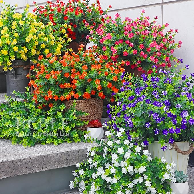 BCBLF Artificial Flowers for Outdoors, 12 Bundles UV Resistant Realistic Faux Plants for Outside Porch Planter, Spring Summer Home Garden Decoration, Red