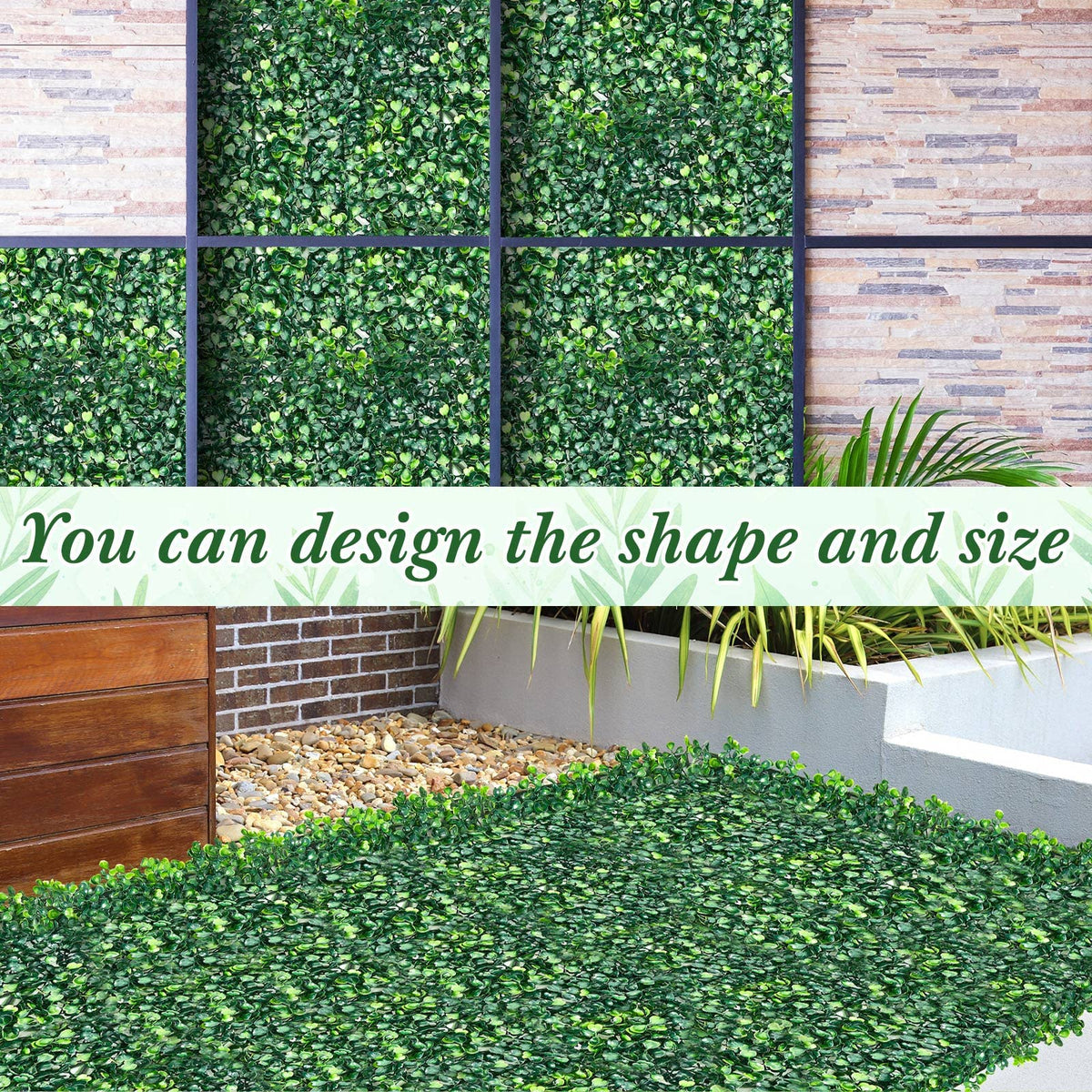 Crowye 24 Pcs 10 x 10 Inch Grass Wall Panel, Artificial Boxwood Wall Panels