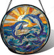 DASTOLL Stained Glass Window Hanging, Blue Dolphin Sun Catchers Colorful Glass Panel Sunrise Sea View Suncatcher Decor for Birthday for Women, Men, Wife, Aunt, and Mom 14.9x14.9 in