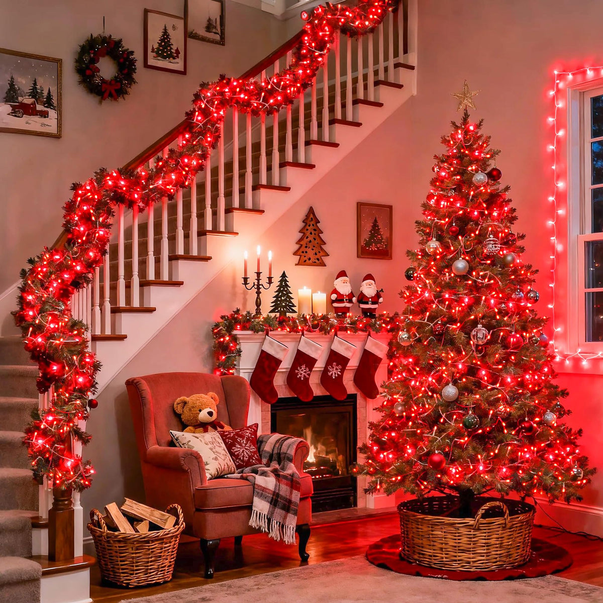 JMEXSUSS 400 LED Red Christmas Lights, 132ft String Lights Plug in