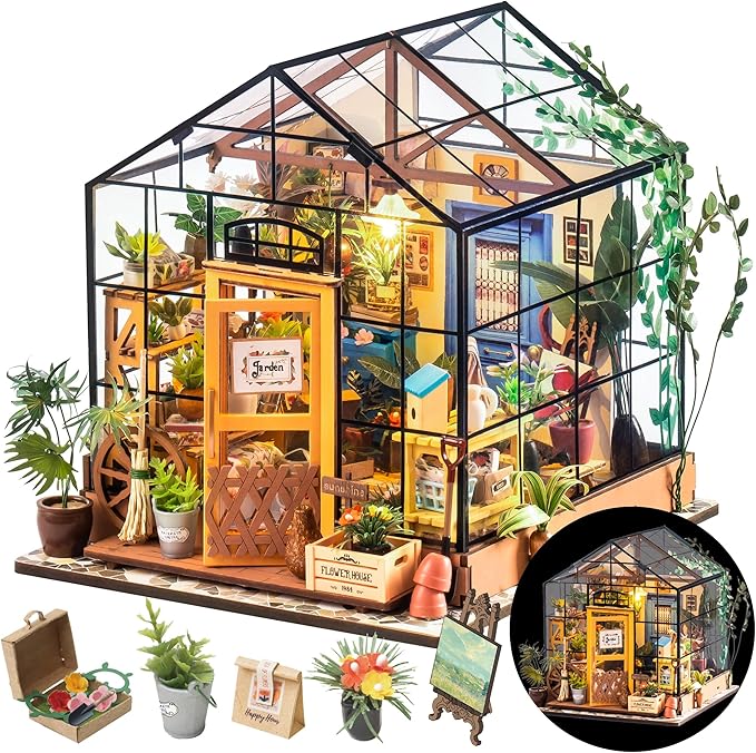 Rolife DIY Miniature Greenhouse Kit, Tiny/Mini House Making Kit with Furniture for Adults, Furniture, Halloween/Christmas Decorations, Gifts for Family and Friends (Cathy's Greenhouse)