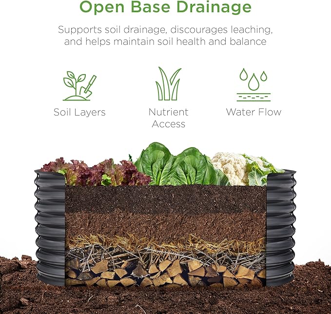 Best Choice Products 4x2x2ft Outdoor Metal Raised Garden Bed, Oval Deep Root Planter Box for Vegetables, Flowers, Herbs, and Succulents w/ 101 Gallon Capacity, Rubber Edge Guard - Charcoal