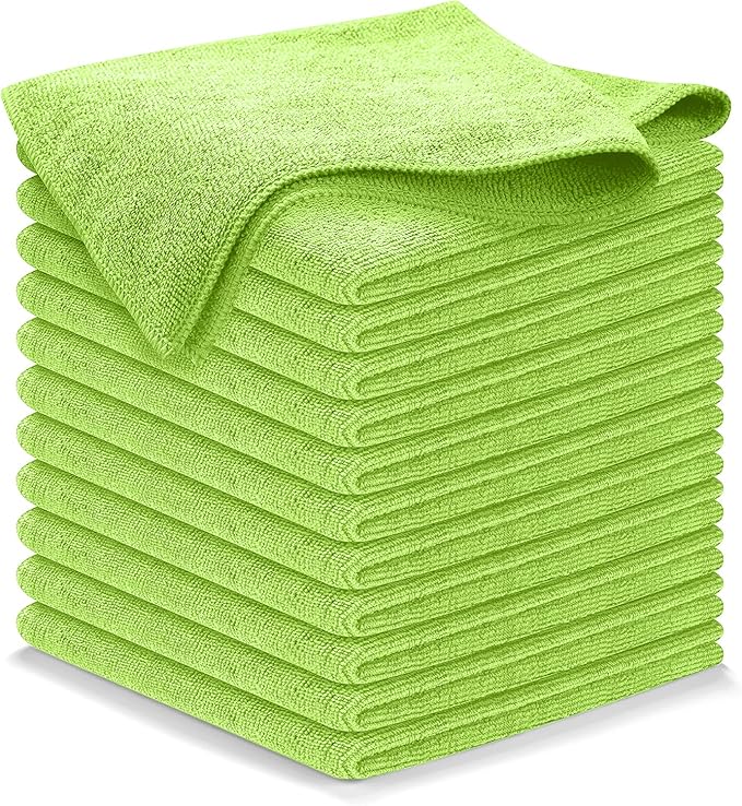 USANOOKS Microfiber Cleaning Cloth Light Green - 12 Pcs 12.5"x12.5" - High Performance - 1200 Washes, Ultra Absorbent Towels Weave Grime & Liquid for Streak-Free Mirror Shine - Car Washing Cloth