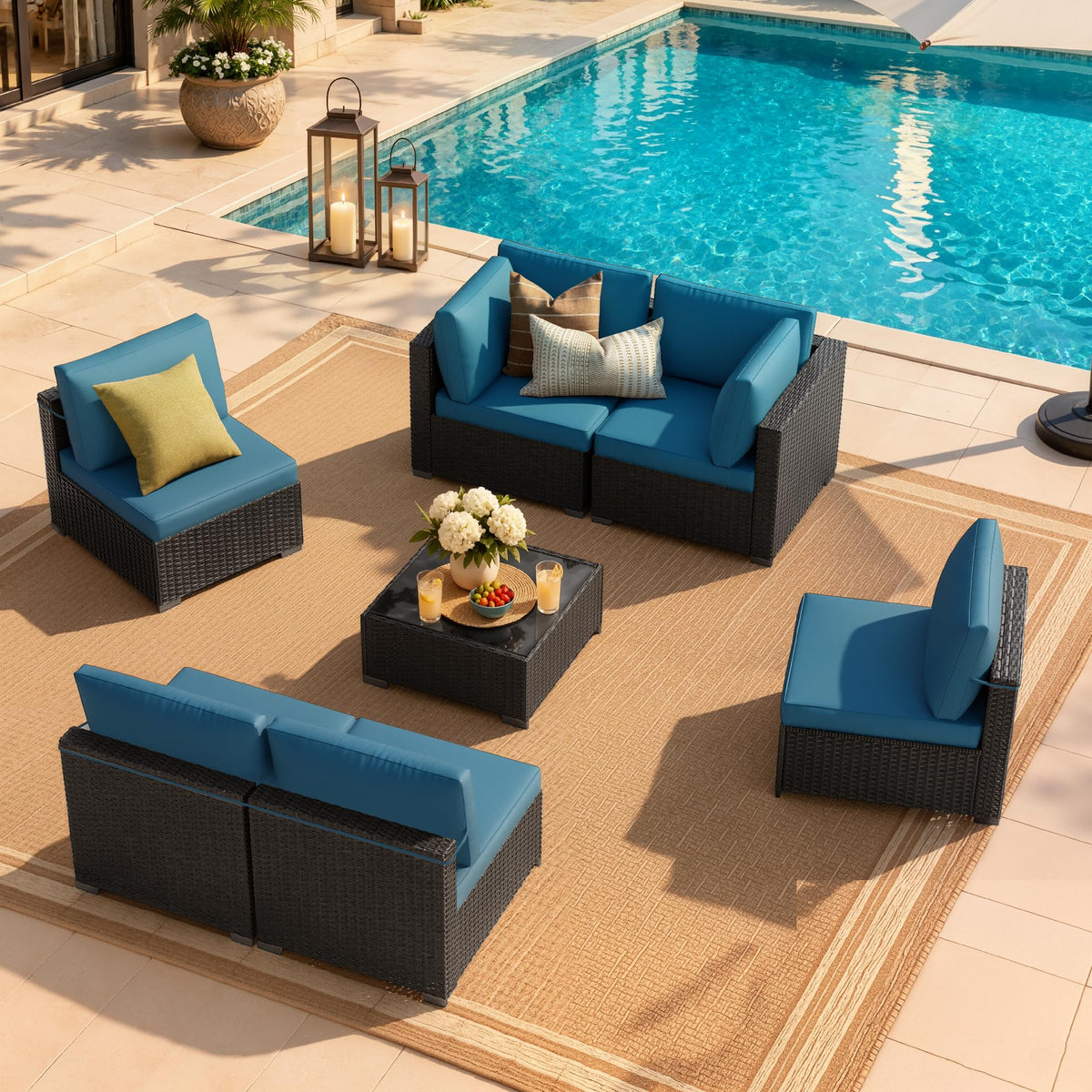 LOUVIXA 7 Piece Outdoor Patio Furniture Set, Outdoor Sectional Sofa, Wicker Rattan Patio Furniture, Patio Conversation Set with Coffee Table & Cushions