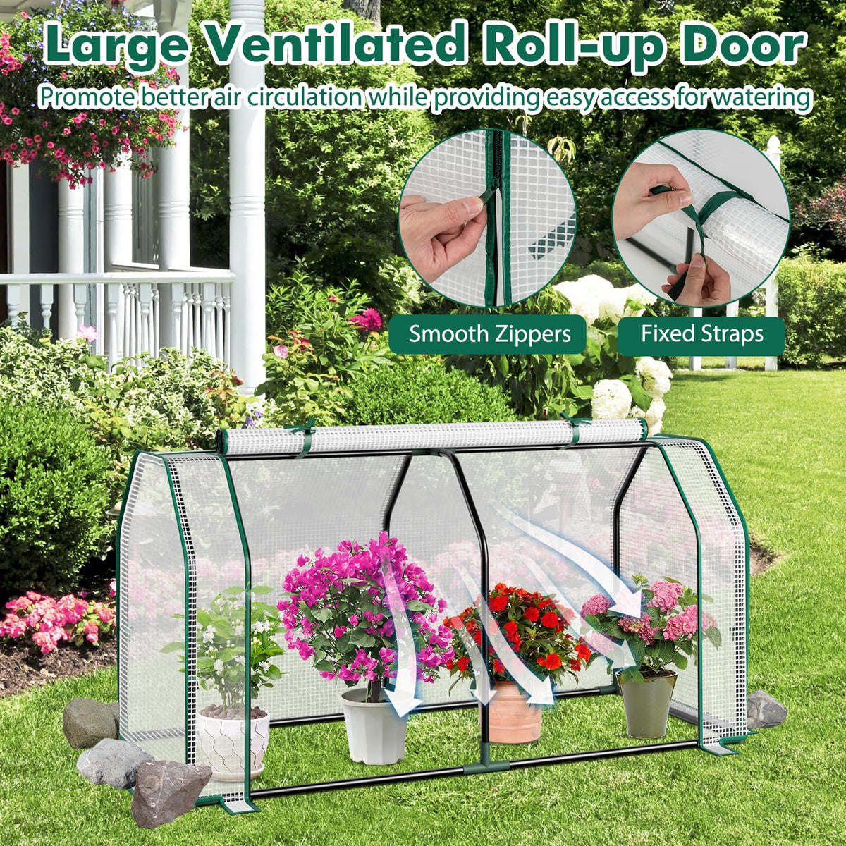 Happygrill Portable Mini Greenhouse with Roll-up Zipper Door & PE Cover