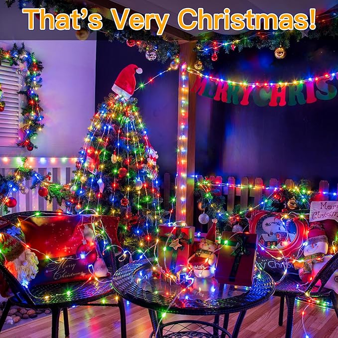 Ollny Christmas Lights Outdoor 600LED 197FT, Multicolor Christmas Tree Lights IP67 Waterproof, Plug in Fairy Lights with Remote 8 Modes Timer, Xmas Light for Indoor House Holiday Decor