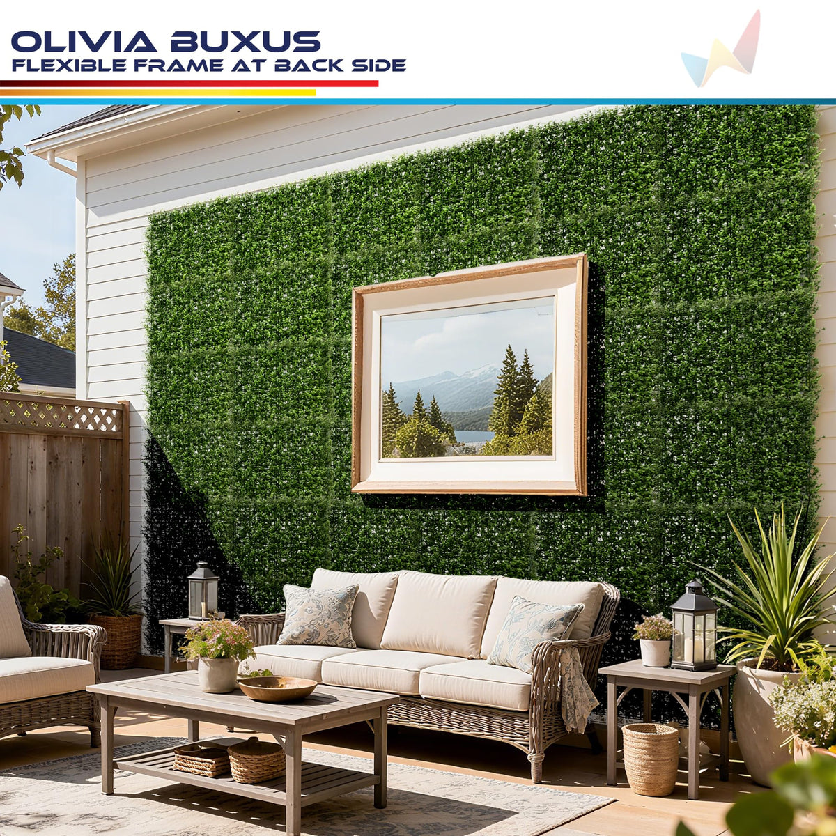 Windscreen4less 2 PCS 20"x20" Artificial Boxwood Panels Faux Plant Grass Green Wall Panel Decoration for Outdoor Indoor Garden Backyard (Olivia Buxus)