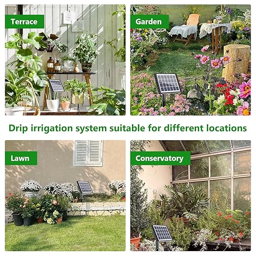 49FT Solar Drip Irrigation System, Auto Watering Kit for 15 Pots, Solar-Powered Plant Watering, 25 Timer Modes, 900ml/min Flow Indoor/Outdoor Garden, Balcony & Patio Irrigation System