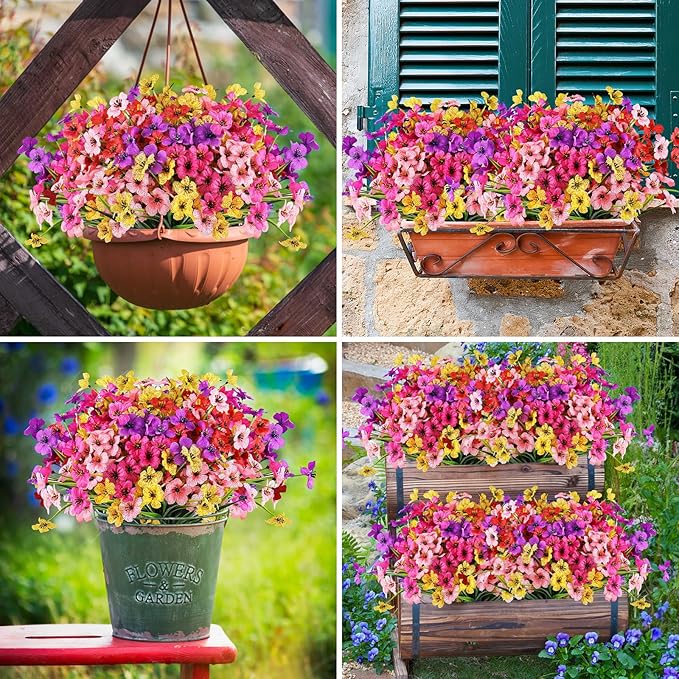 AmyHomie 20 Bundles Artificial Flowers for Outdoor Outside Spring Summer Decoration UV Resistant Faux Flowers No Fade Fake Plastic Plants Garden Porch Window Box Decorating(Mix Color)