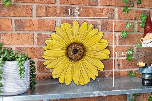 NAT & Jules Gerbera Daisy Flower Shaped Dimensional Indoor Outdoor 12 inch Cast Resin Decorative Garden Stepping Stone, Patio, Walkway Sculpture Yard Art, Yellow