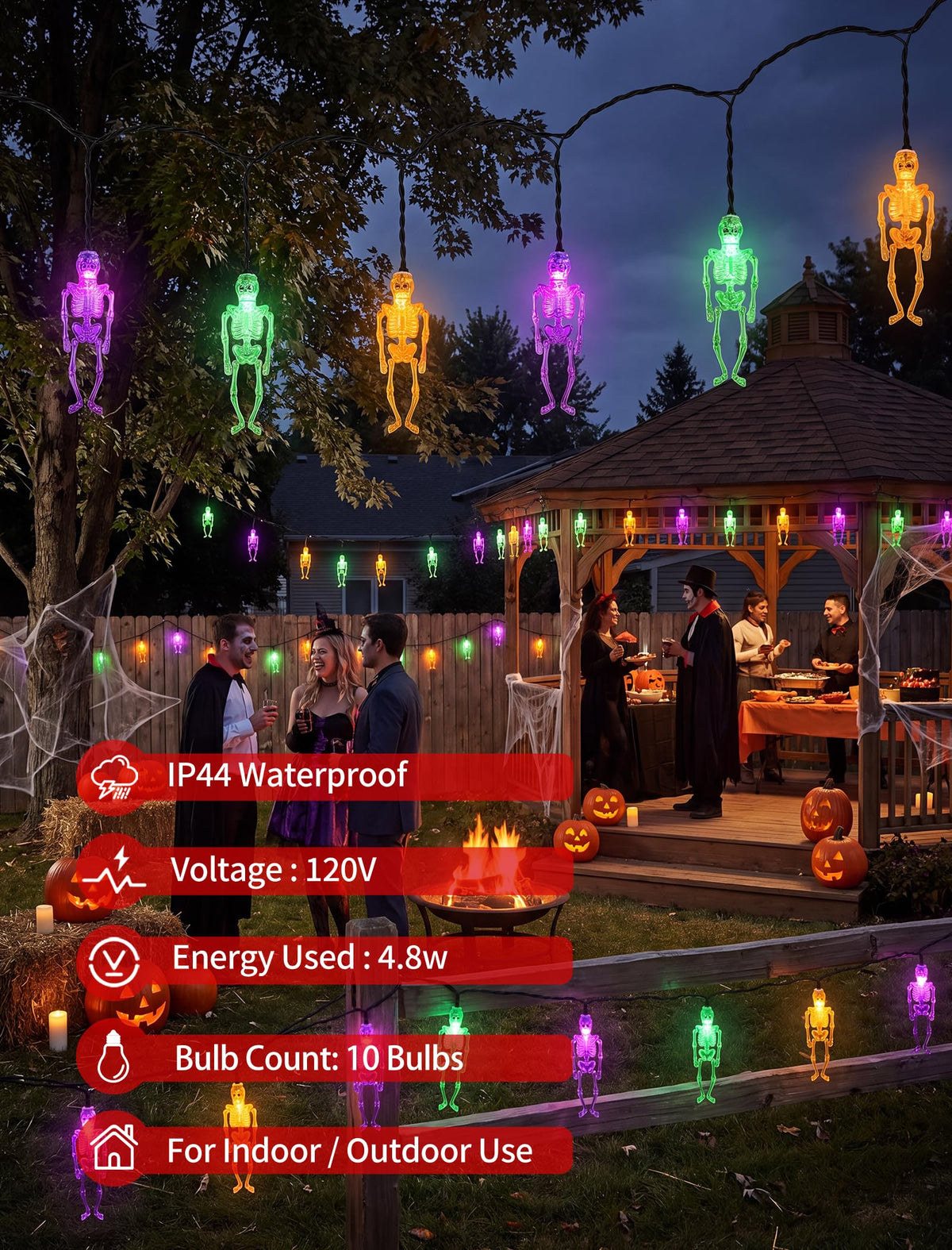 8.5FT Halloween String Lights Plug in with 10 LED Dropping Skeleton Lights